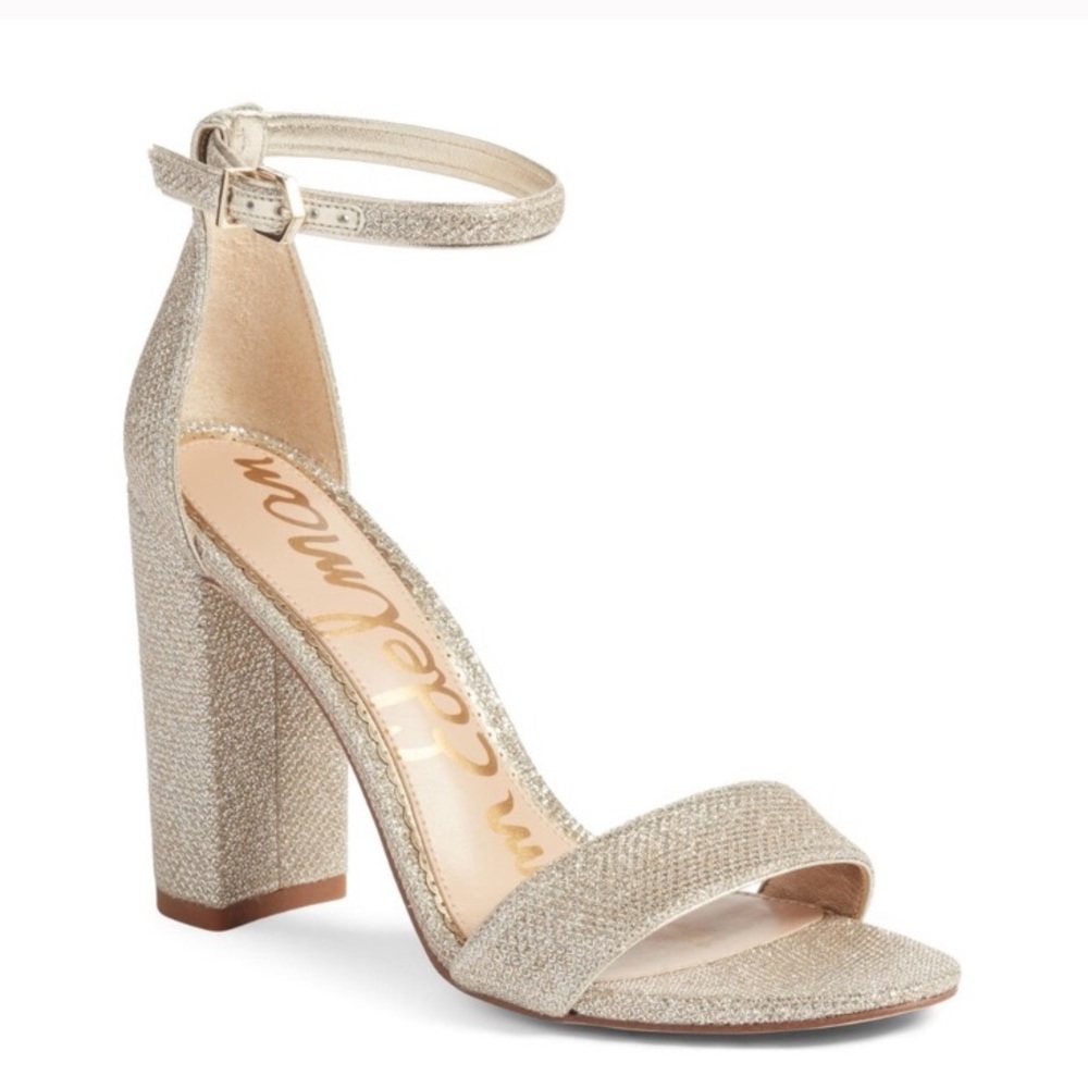 Sam Edelman Gold Glitter Ankle-Strap Block Heel Sandals